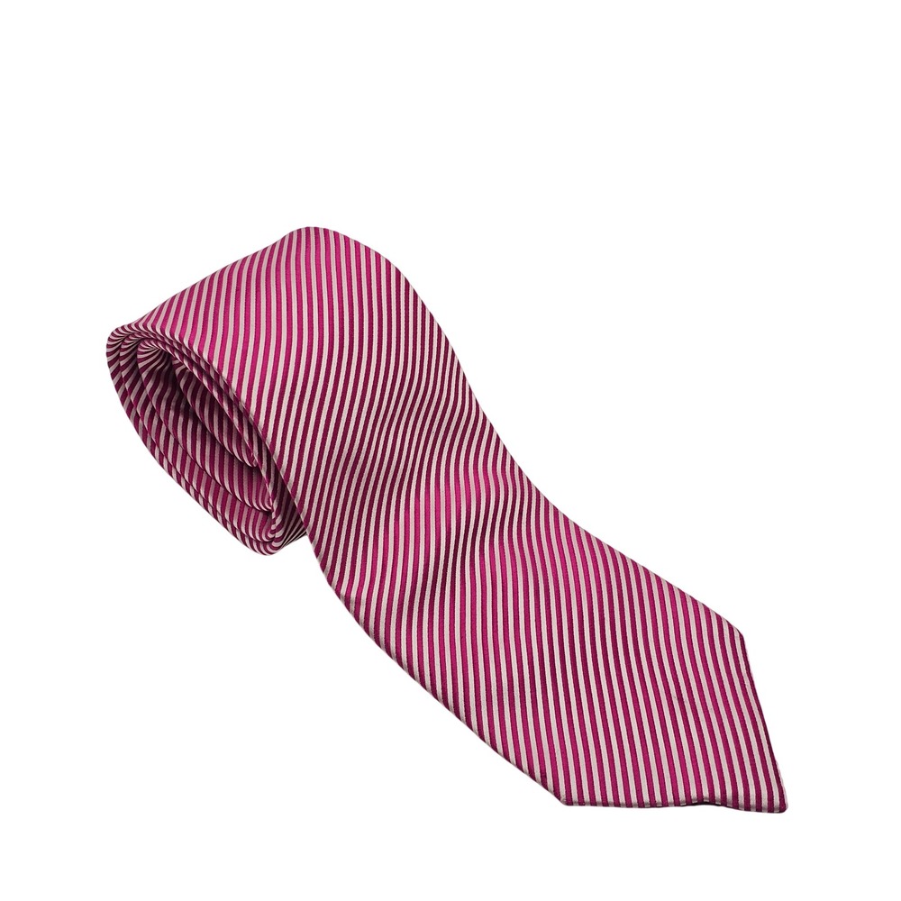 Fabio Fazio Silk Tie Pink White Handmade Striped Classic Preppy Spring Office‎